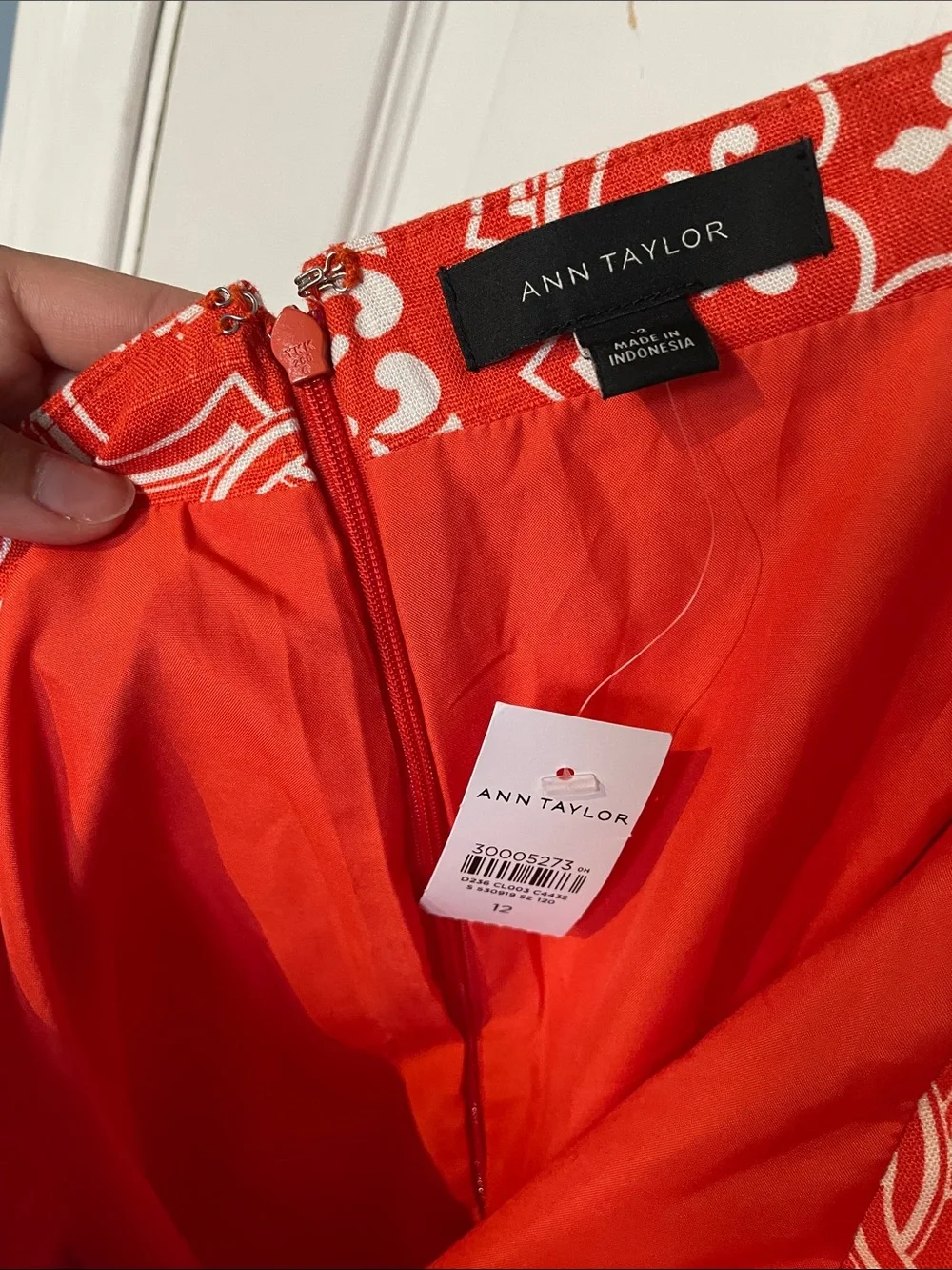 NWT Ann Taylor Ann Linen Blend Faux Wrap Orange White Tile Print Skirt